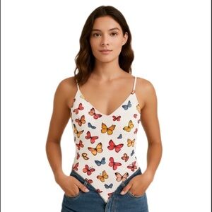 Gaze Colorful Butterfly Print Bodysuit, XS